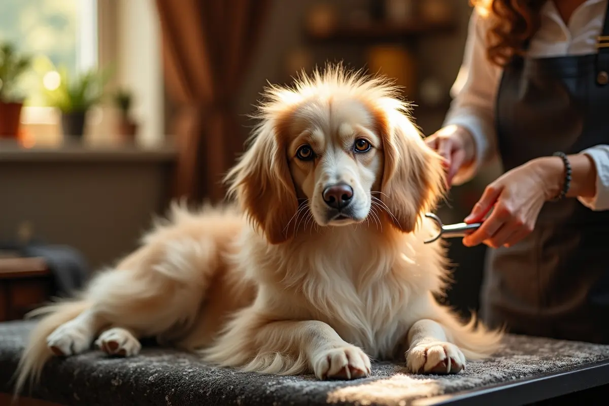 dog being groomed and cleaned