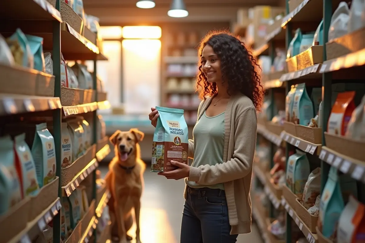 pet owner choosing nutritious dog food to promote long and healthy life