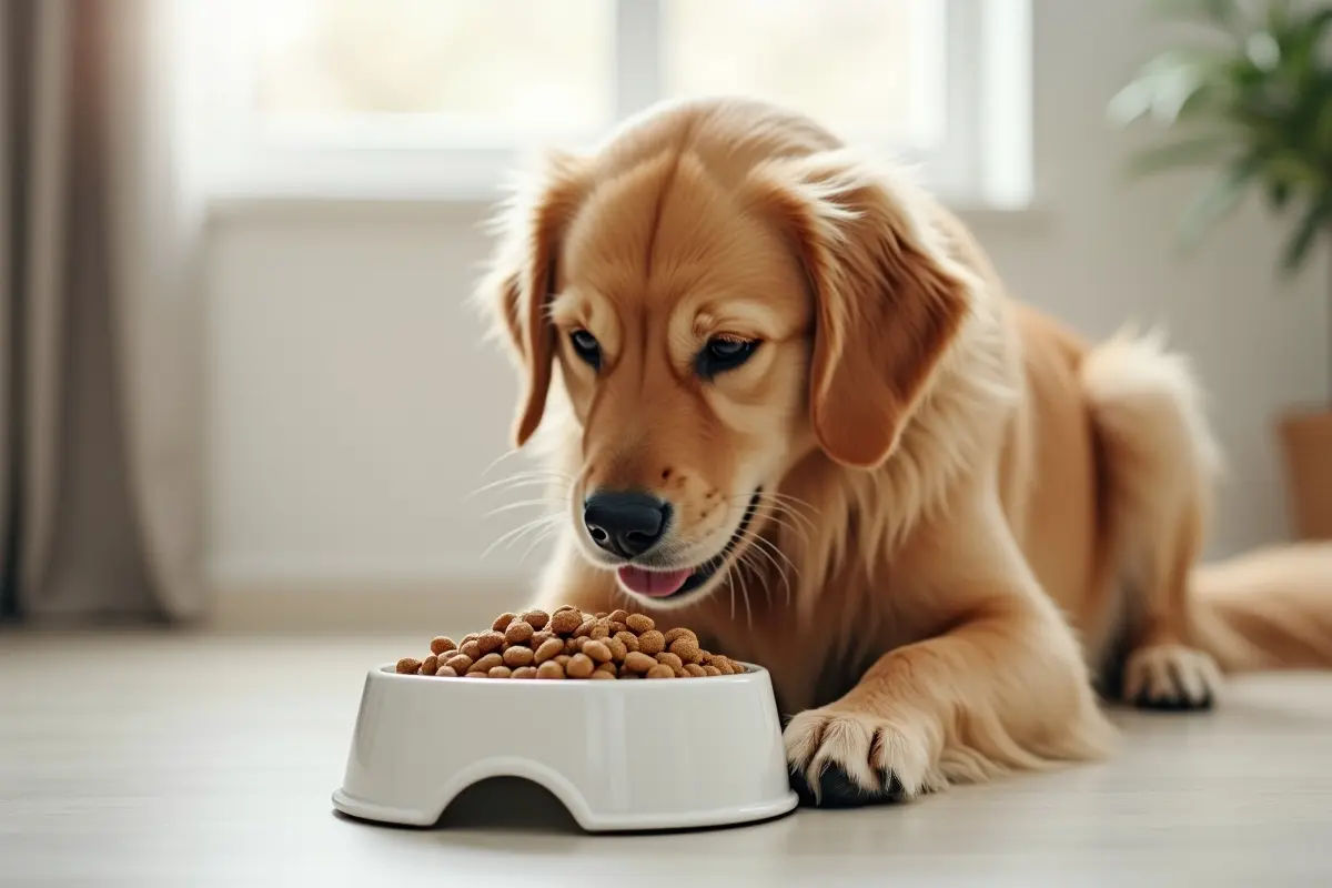 Purina Pro Plan Sensitive Skin and Stomach dog food bag next to a dog bowl